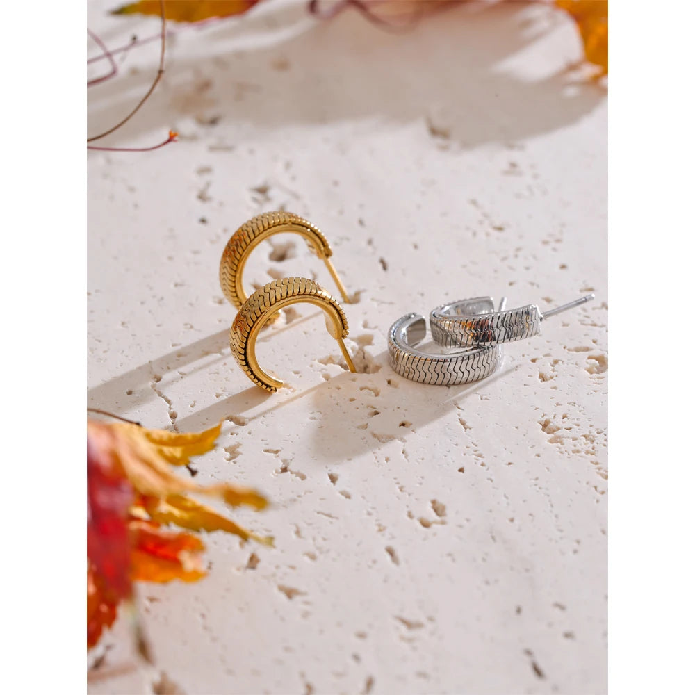 Herringbone C hoop earrings, styled shot – Charmhabit