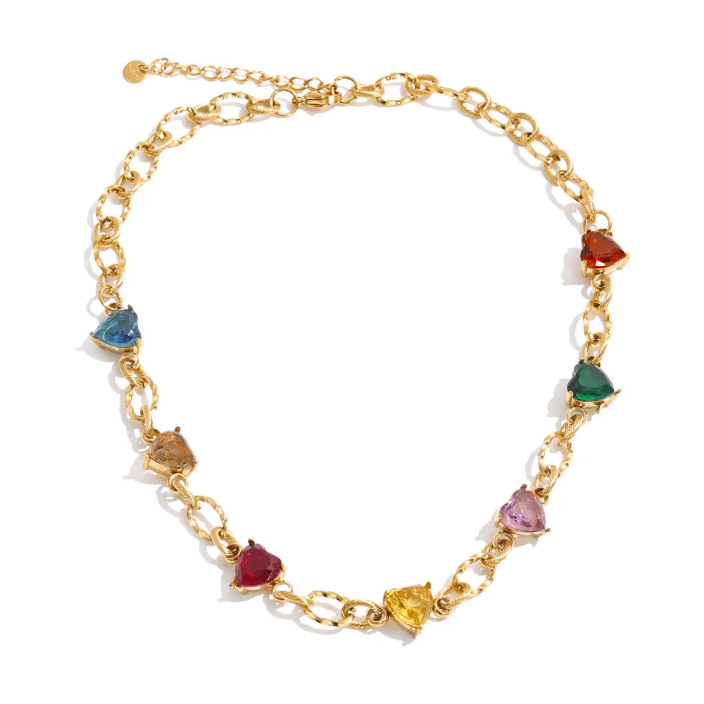 Cubic zirconia heart link necklace, colourful – Charmhabit