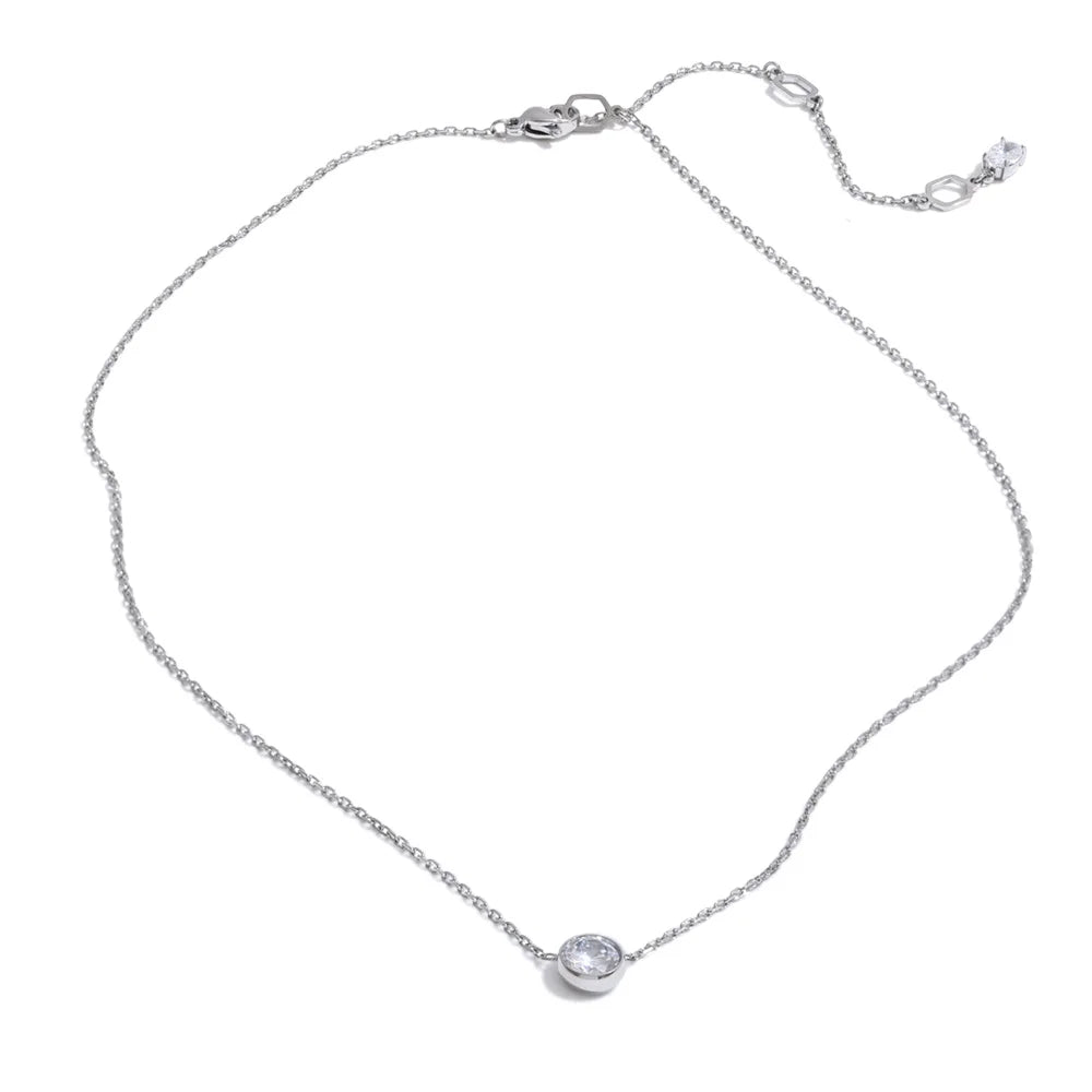 Fine necklace with round cubic zirconia pendant, silver tone – Charmhabit