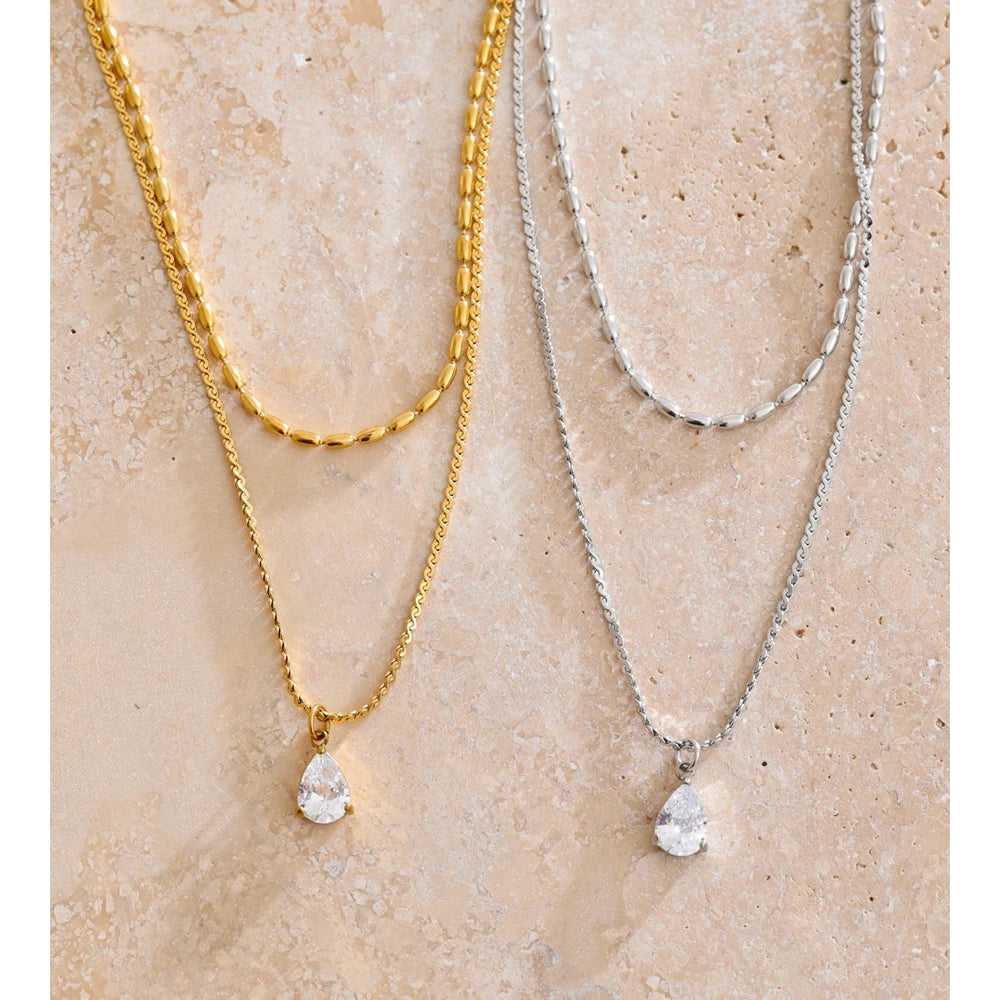 Doppelkette mit Zirkonia-Tropfen, Stimmungsbild – Charmhabit