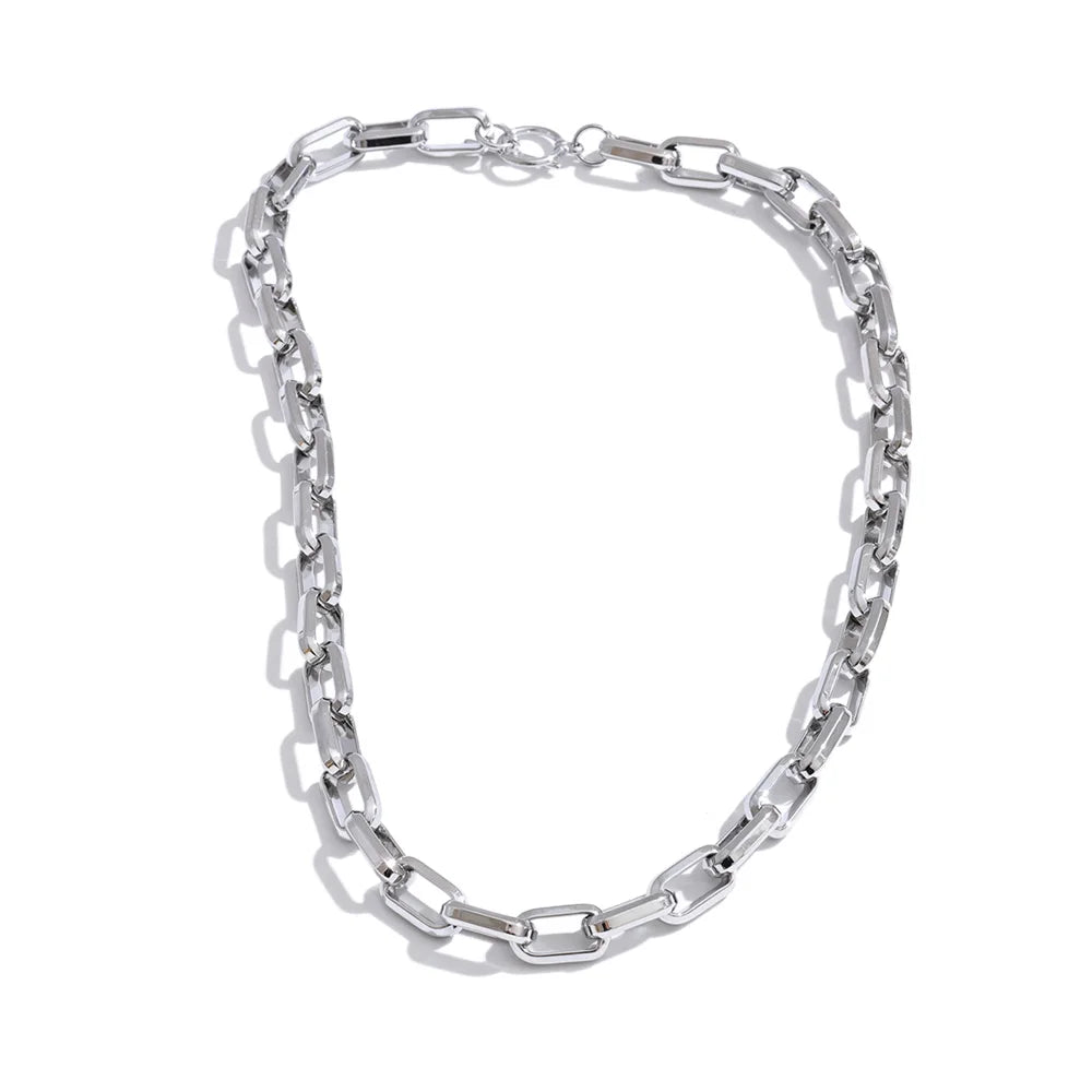 Chunky stainless steel link necklace, silver tone – Charmhabit
