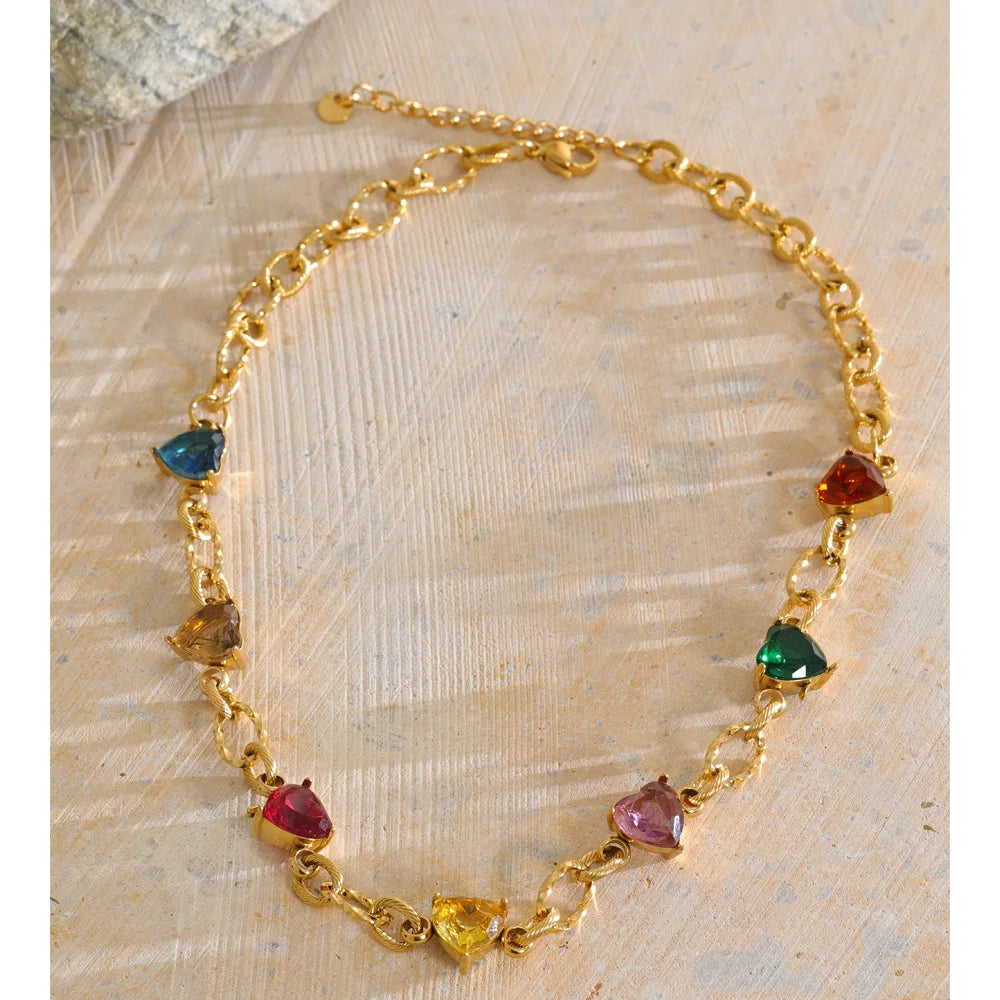 Cubic zirconia heart link necklace, styled shot – Charmhabit