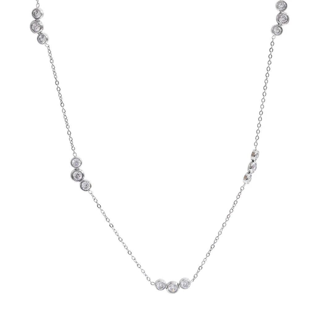 Delicate necklace with cubic zirconia stones in silver tone – Charmhabit