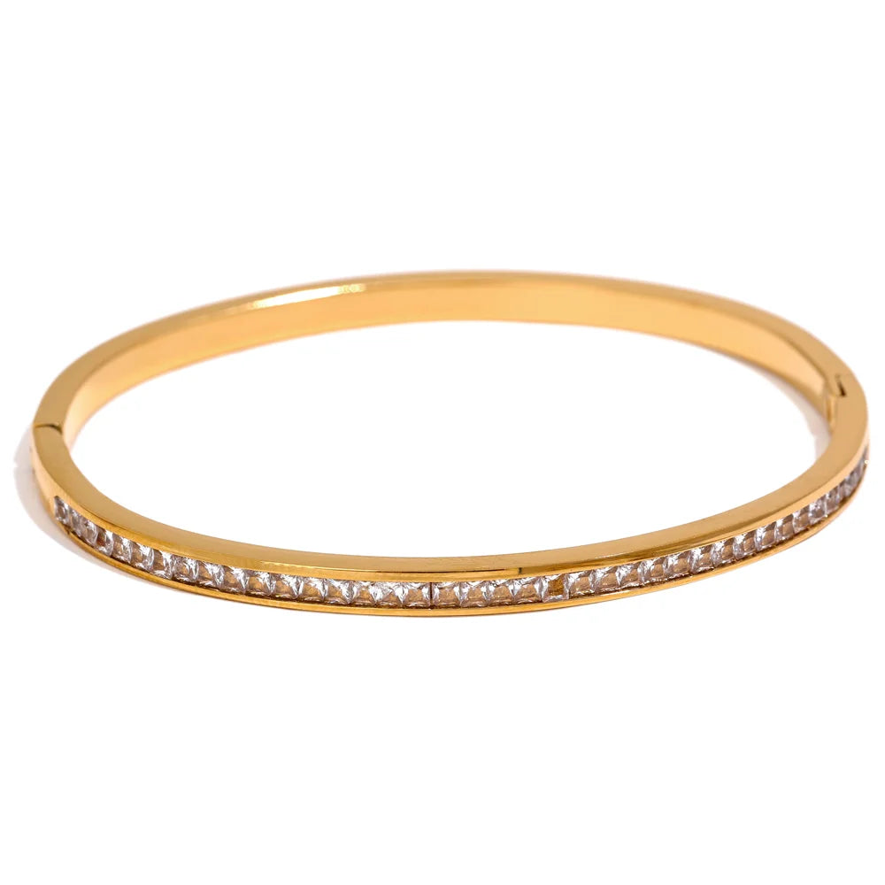 Armreif mit farbigen Zirkonia, goldfarben, klar – Charmhabit