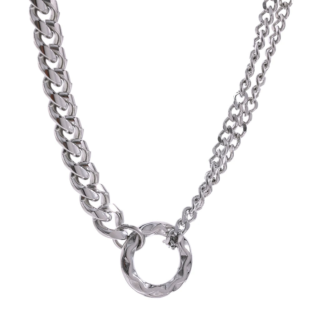 Collier à maillons avec fermoir rond, argenté – Charmhabit