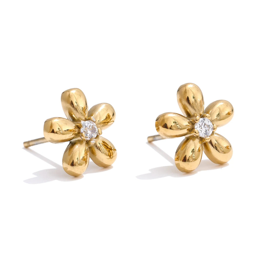 Blumen-Ohrstecker mit Zirkonia, Gold – Charmhabit