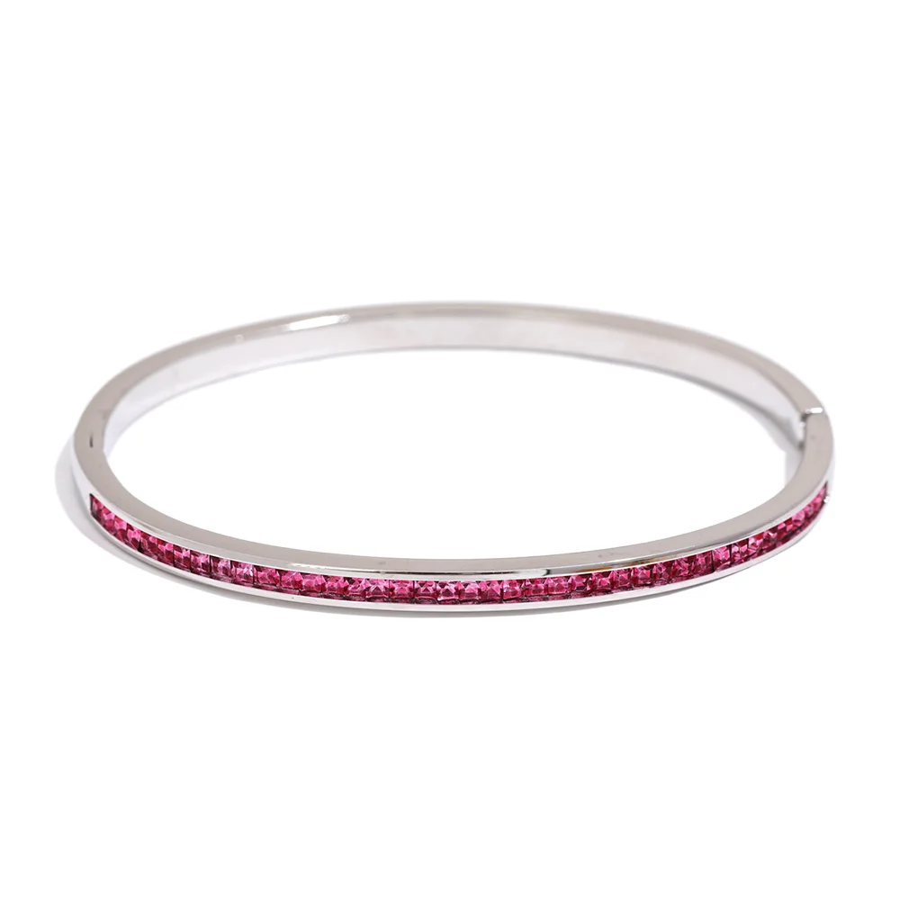 Armreif mit farbigen Zirkonia, silberfarben, rosa – Charmhabit