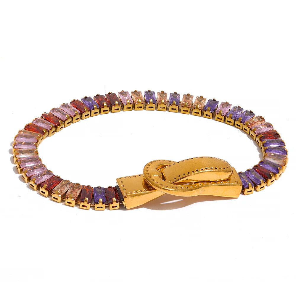 Bracelet with coloured cubic zirconia and knot clasp, multicoloured – Charmhabit