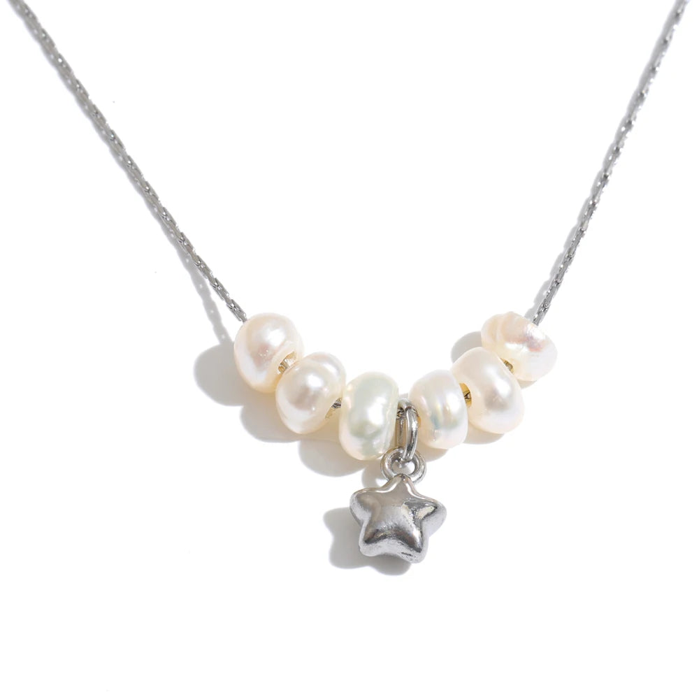 Pearl necklace with star pendant in silver tone – Charmhabit