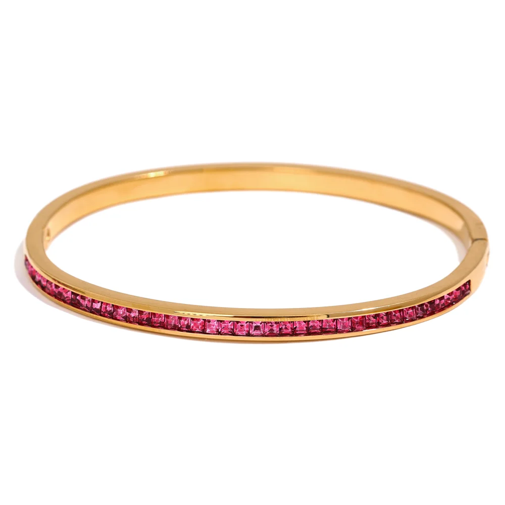 Armreif mit farbigen Zirkonia, goldfarben, rosa – Charmhabit