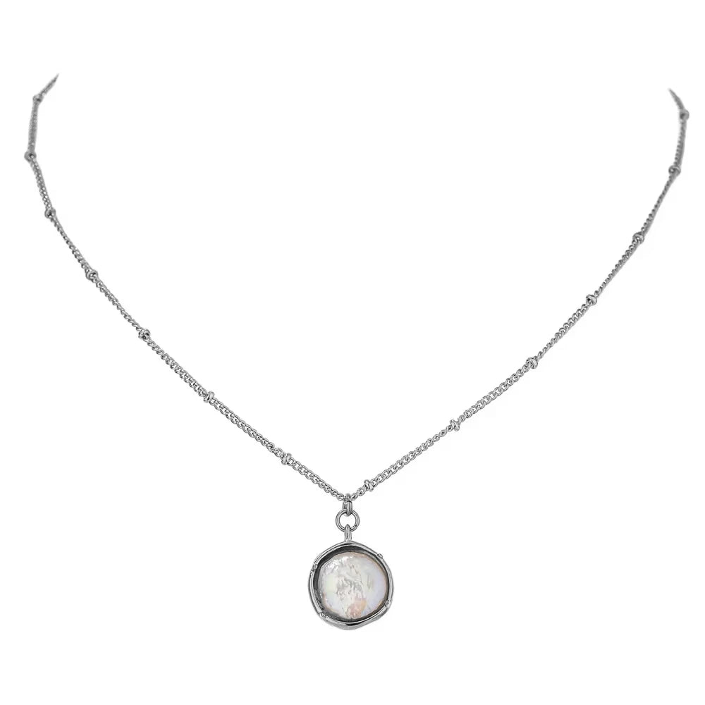 Necklace with pearl and cubic zirconia pendant, silver tone – Charmhabit