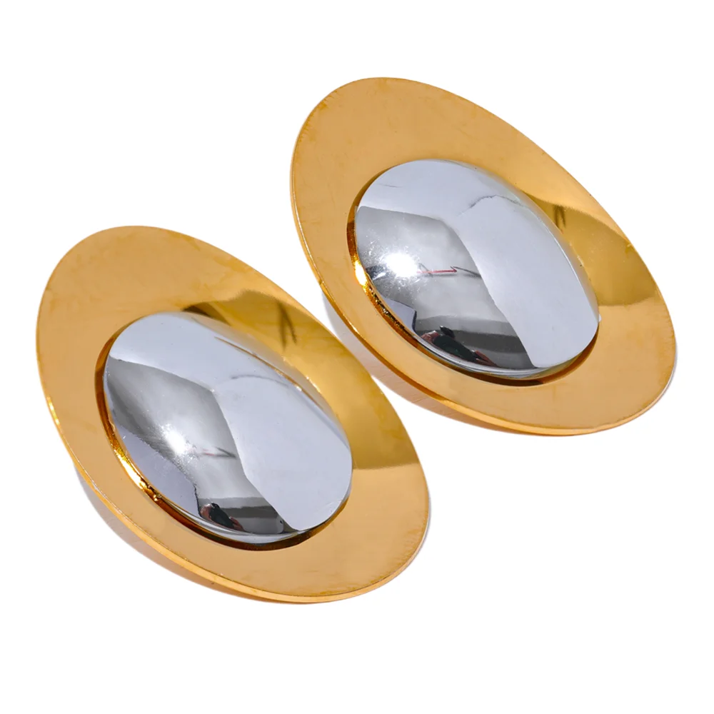Glatte ovale Ohrstecker in zwei Tönen, Gold und Silber – Charmhabit