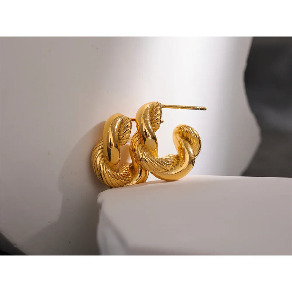 Detail of twisted hoop earrings, gold tone – Charmhabit
