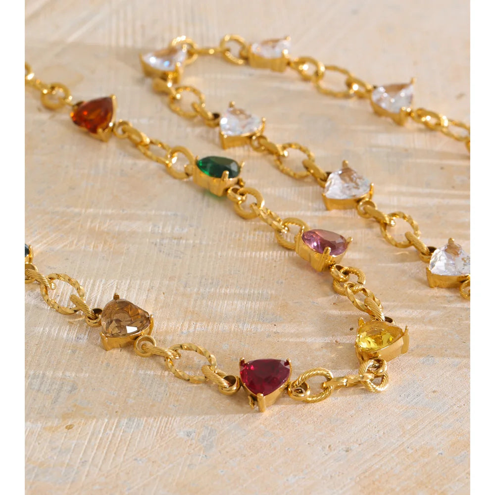 Cubic zirconia heart link necklace, styled shot – Charmhabit