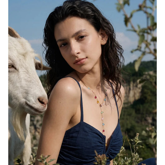 Y-necklace with colourful zirconia, worn – Charmhabit