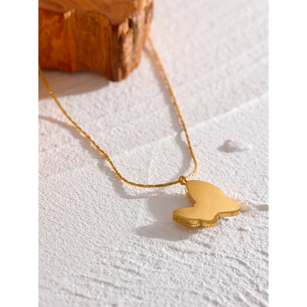 Shell and cubic zirconia butterfly necklace, styled shot – Charmhabit