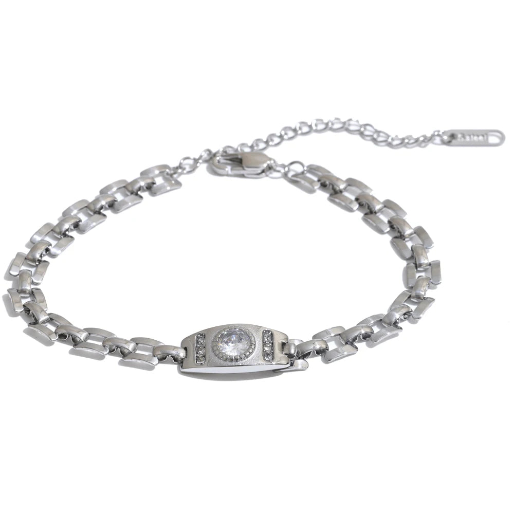 Bracelet à maillons avec zircon, trois coloris, argenté – Charmhabit