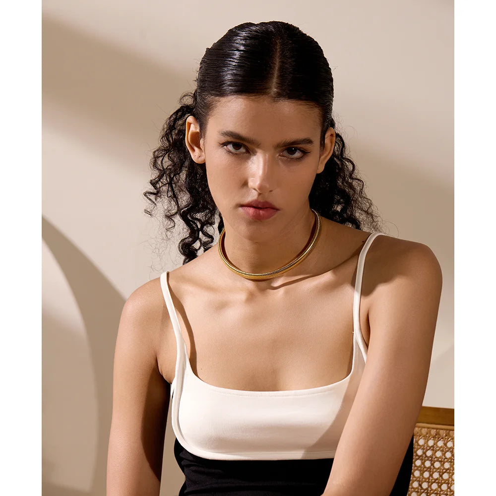 Wide flat link necklace, 6 mm, worn – Charmhabit