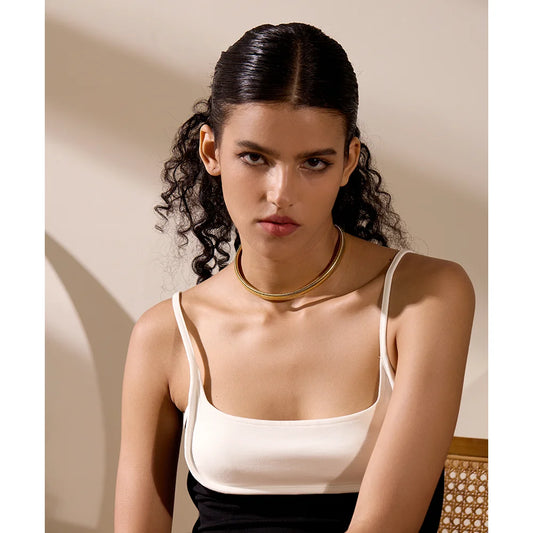 Wide flat link necklace, 6 mm, worn – Charmhabit