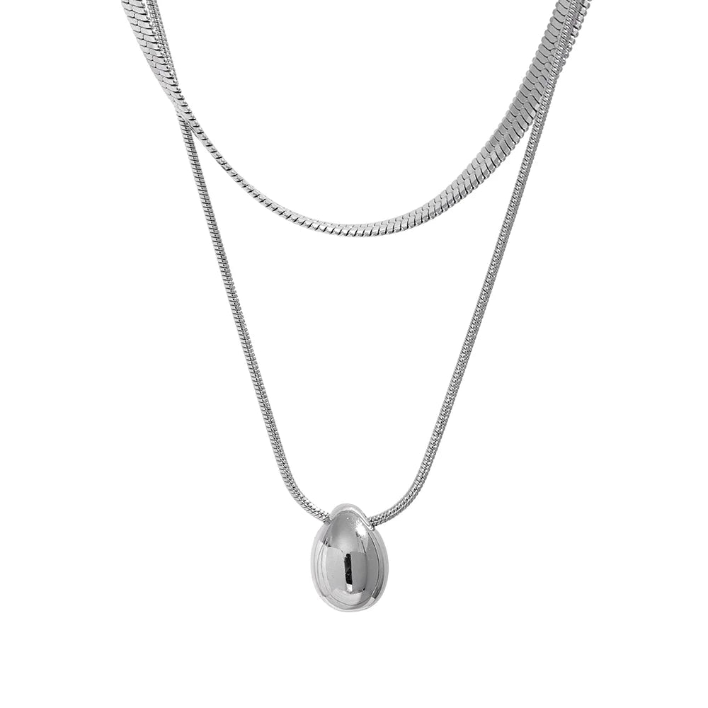 Double-layer necklace with a drop pendant, silver tone, on a light background – Charmhabit