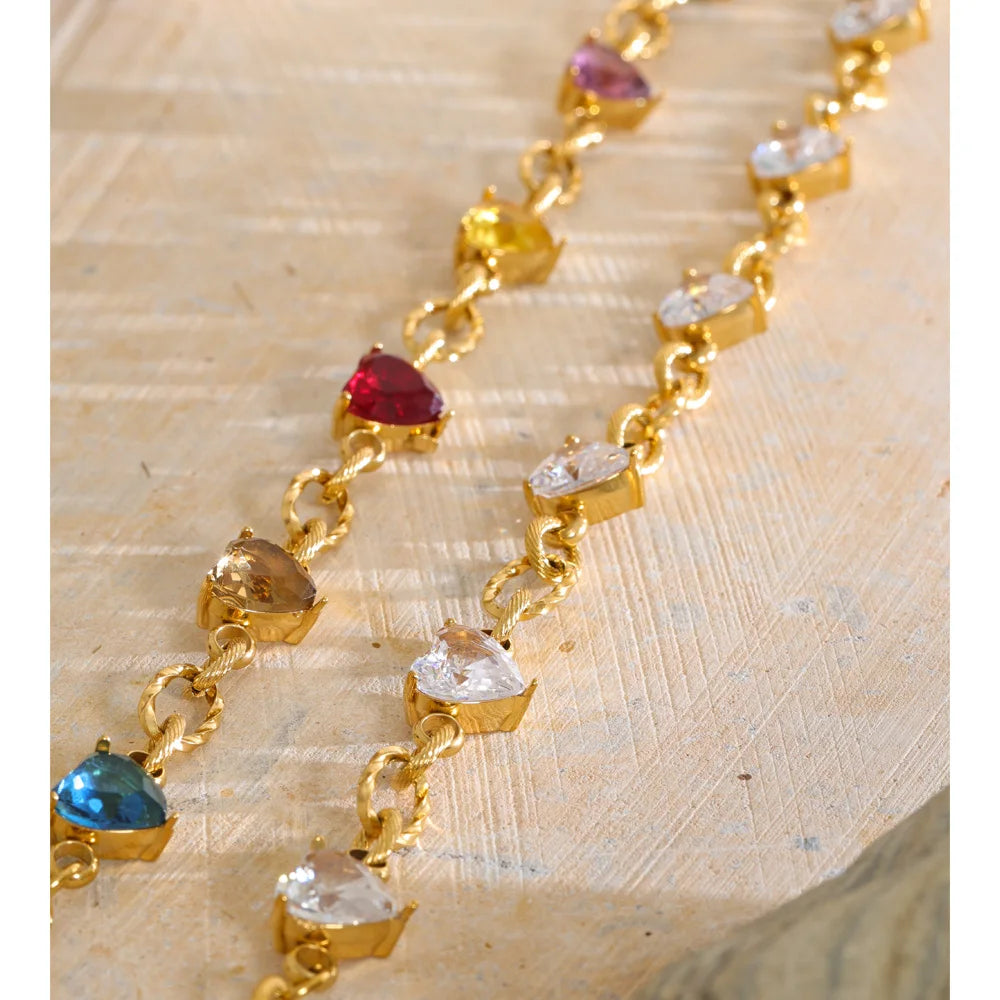 Cubic zirconia heart link necklace, styled shot – Charmhabit