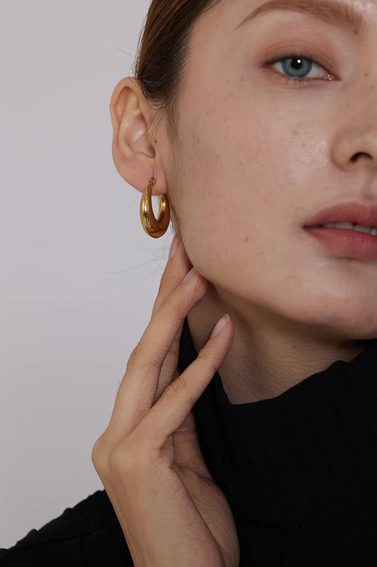 Domed hoop earrings with a high-gloss finish, worn – Charmhabit