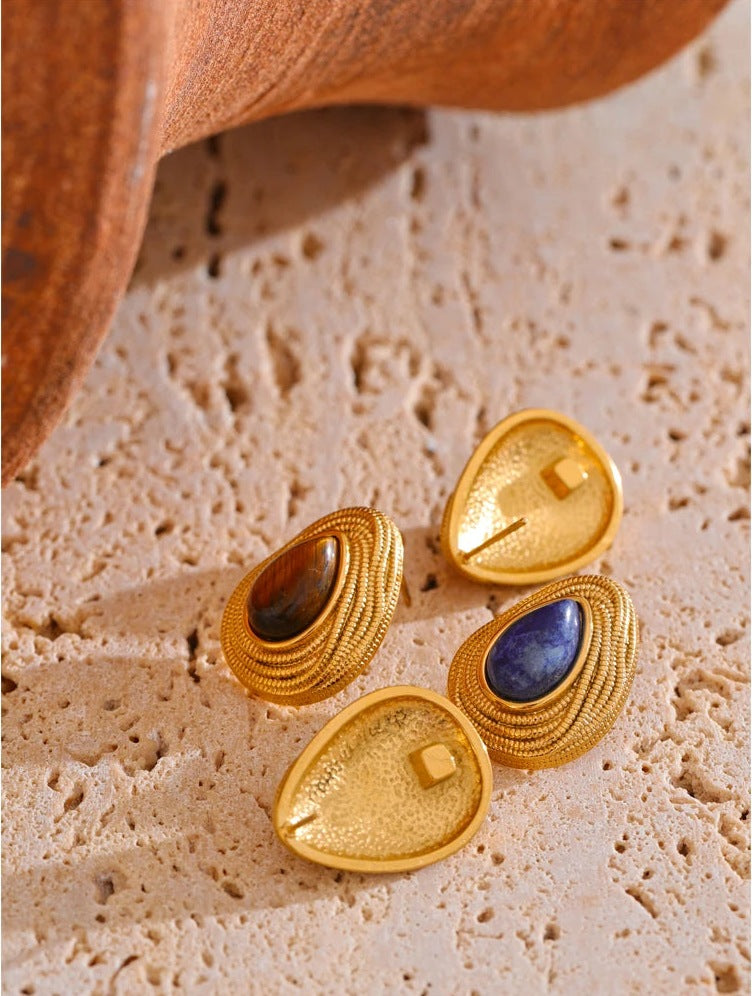 Drop stud earrings with a stone, front and back – Charmhabit