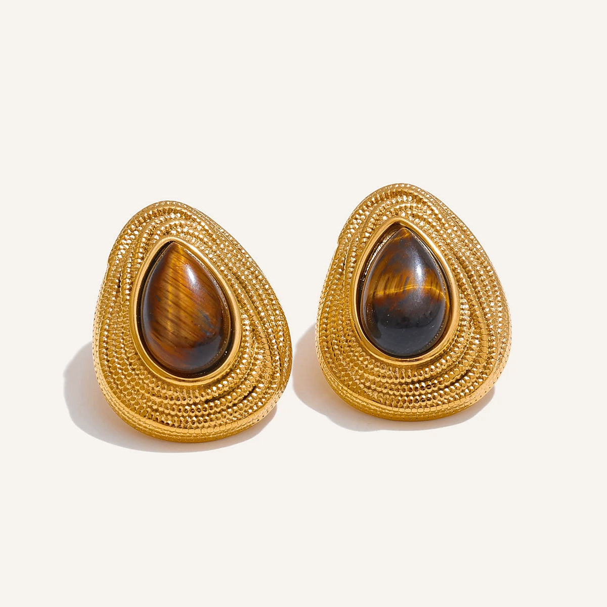 Drop stud earrings with tiger's eye or lapis lazuli, on a light background – Charmhabit