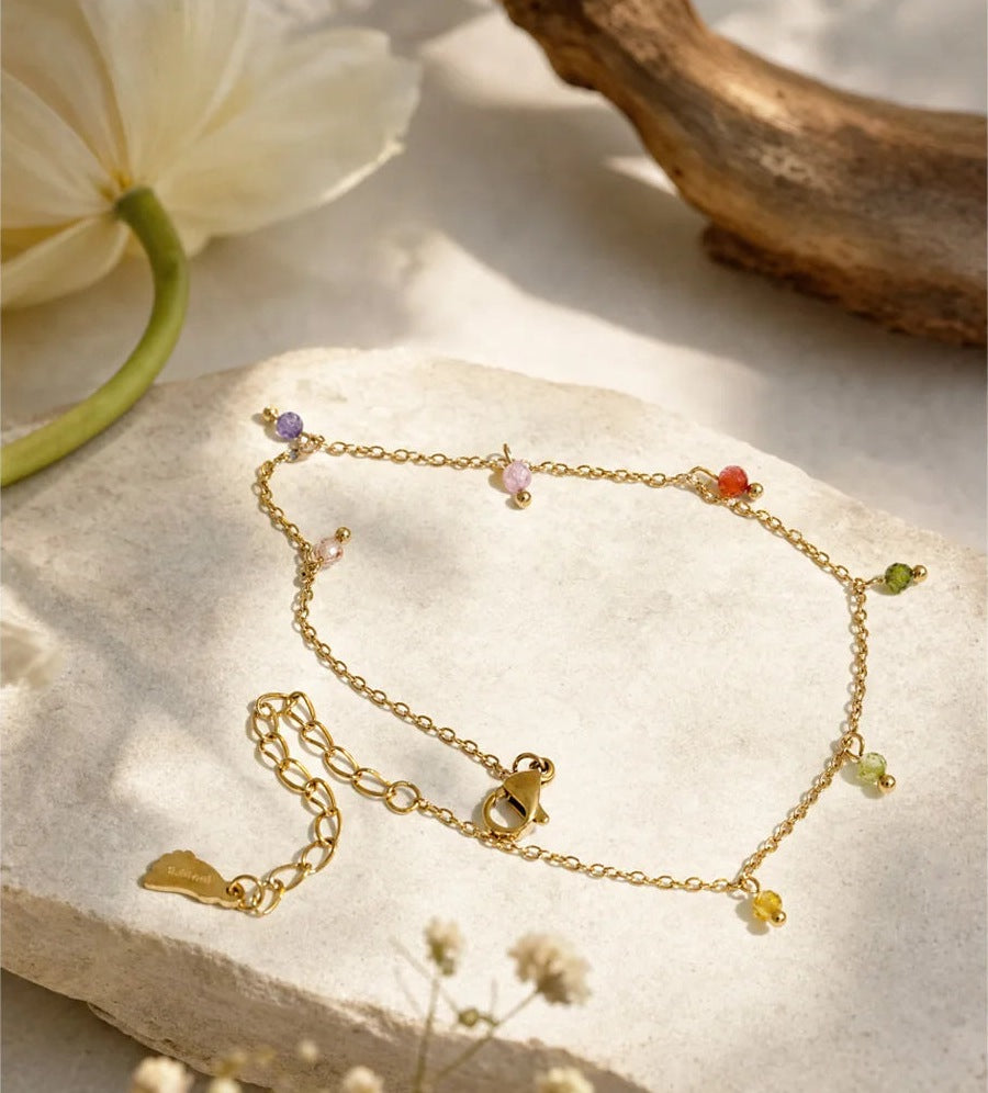 Anklet with colourful beads on a light stone – Charmhabit