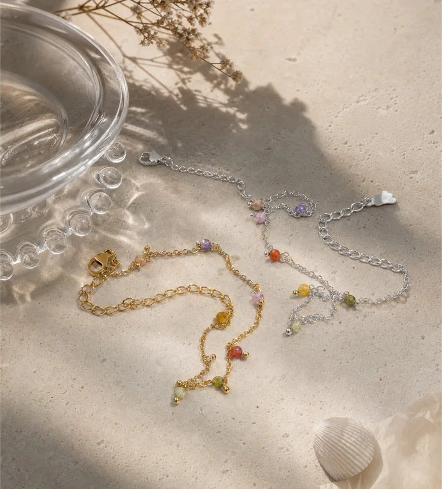 Anklet with colourful beads in gold tone and silver tone – Charmhabit