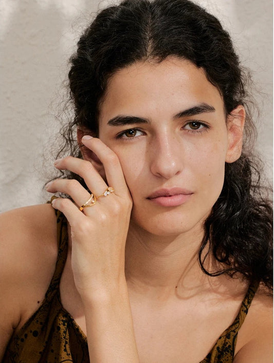 Gold-tone ring with cubic zirconia, worn – Charmhabit