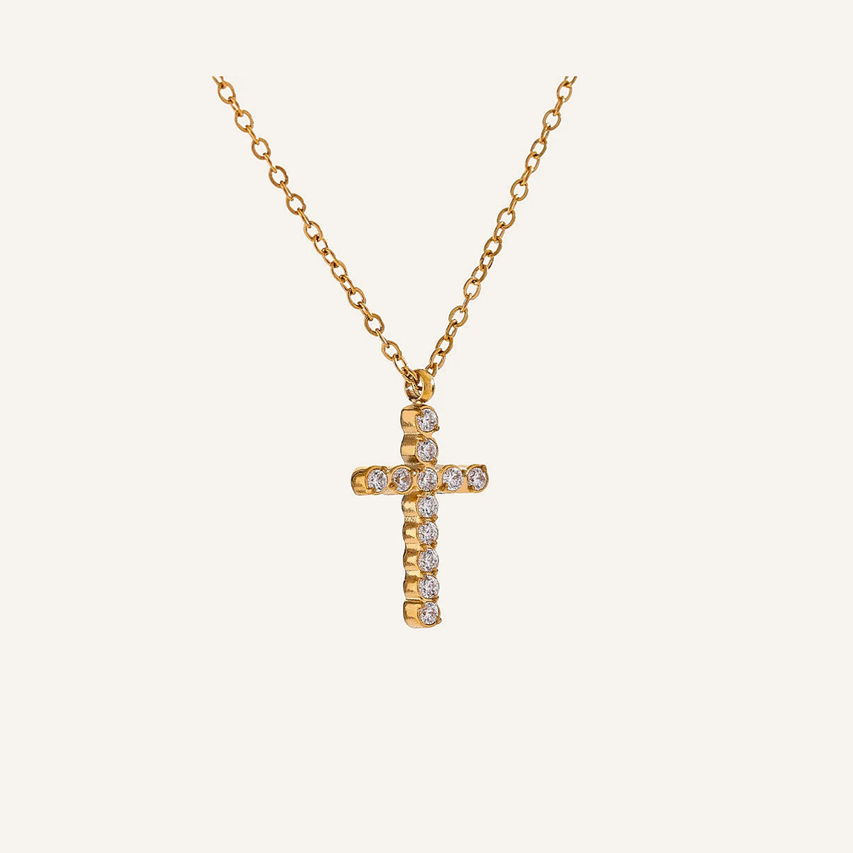 Collier avec croix en zircon, doré – Charmhabit