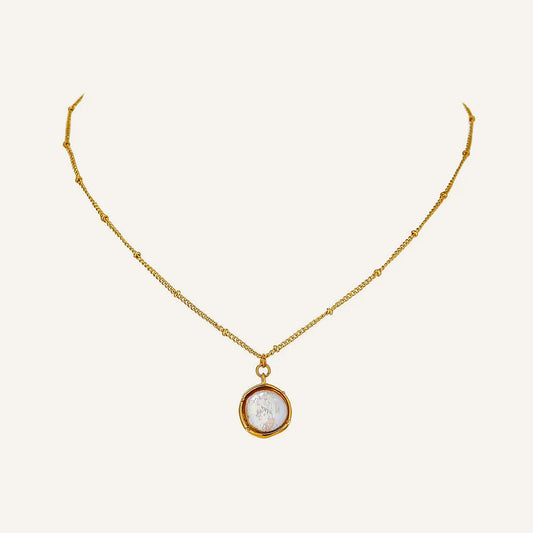 Necklace with pearl and cubic zirconia pendant, gold tone – Charmhabit