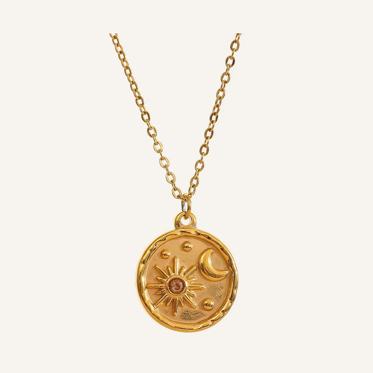 Sun and moon medallion necklace in gold tone – Charmhabit