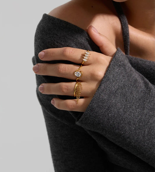 Open ring with marquise-cut cubic zirconia, worn on the hand – Charmhabit