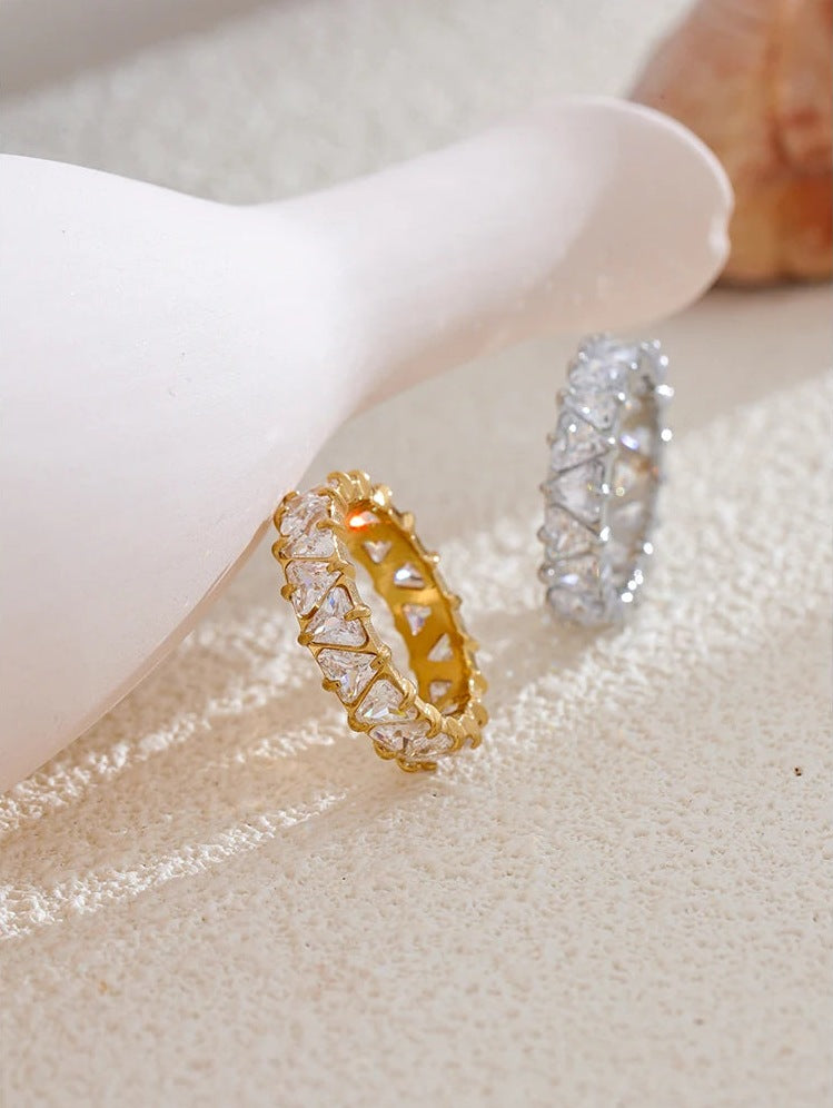 Ring with cubic zirconia hearts, gold tone and silver tone, styled shot – Charmhabit
