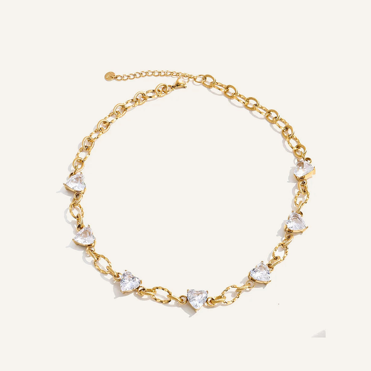 Cubic zirconia heart link necklace, clear – Charmhabit