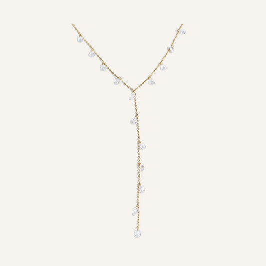 Y-necklace with colourful zirconia, clear, on a light background – Charmhabit